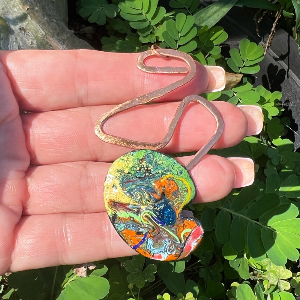 Vintage Unusual Handmade Copper Painters Palette Pendant